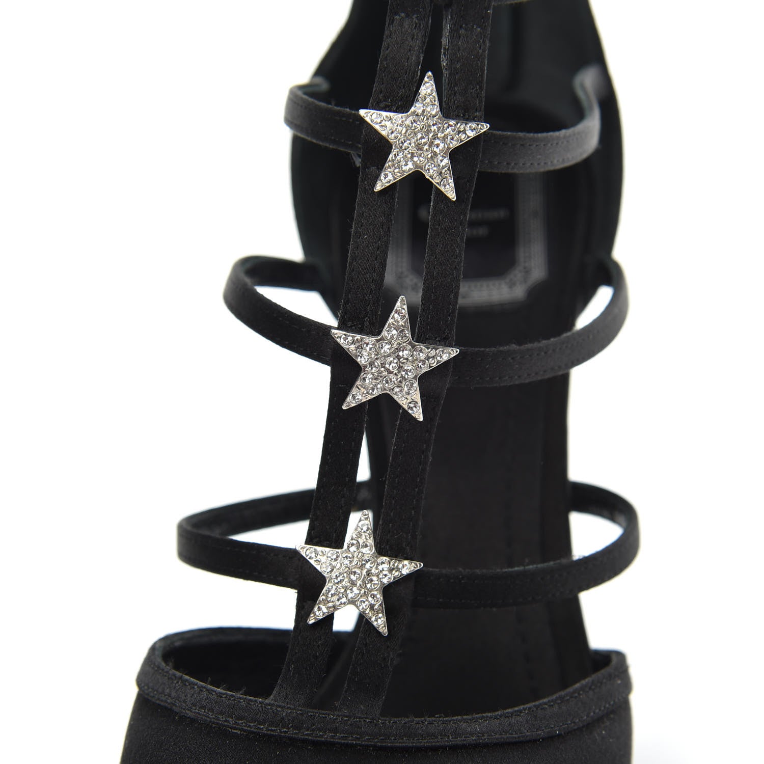 Christian Dior Satin Crystal Star Strap Sandals 38.5 Black 8 of 9