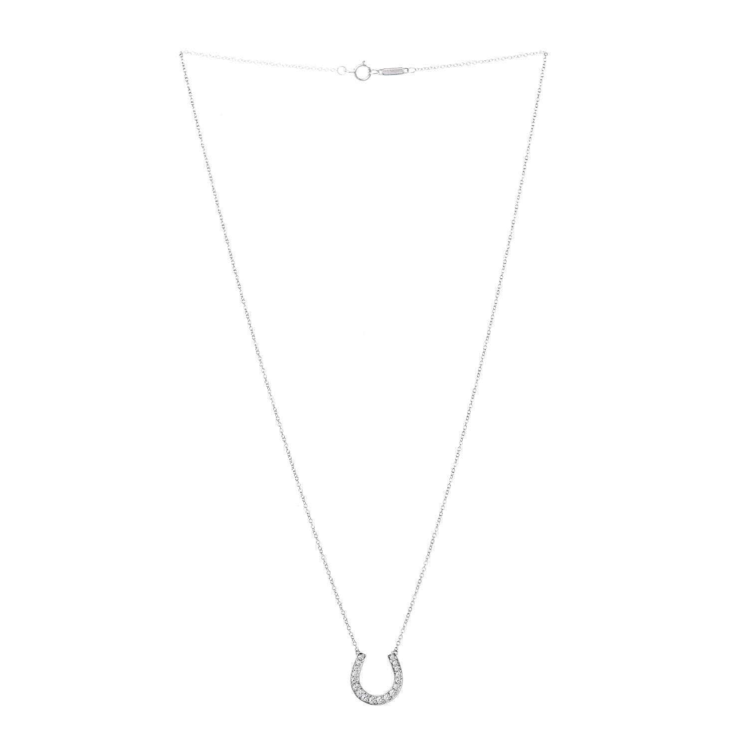 Tiffany Platinum Diamond Horseshoe Pendant Necklace 3 of 7
