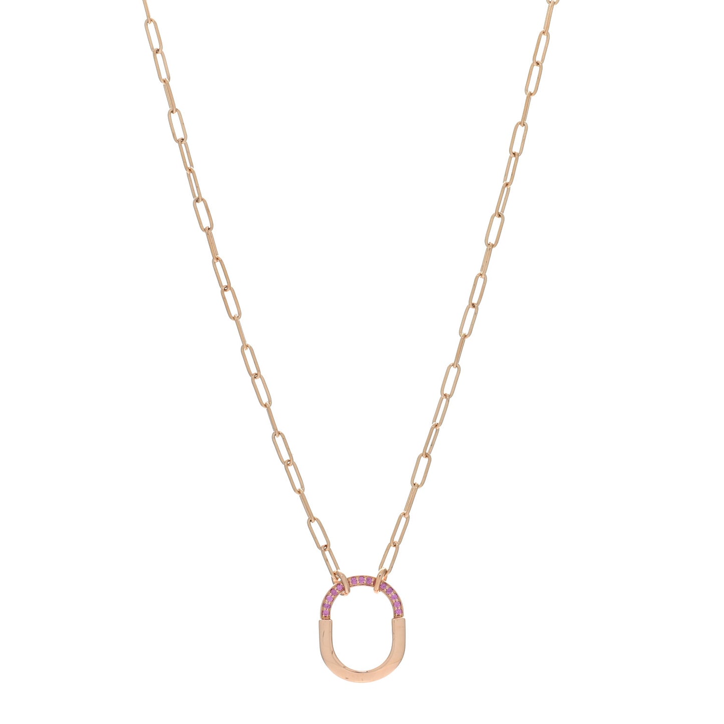 18K Rose Gold Pink Sapphire Small Lock Pendant Necklace