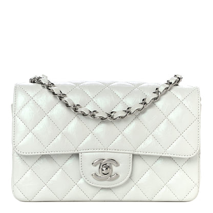 Chanel Iridescent Crumpled Calfskin Quilted Mini Rectangular Flap White 1 of 10