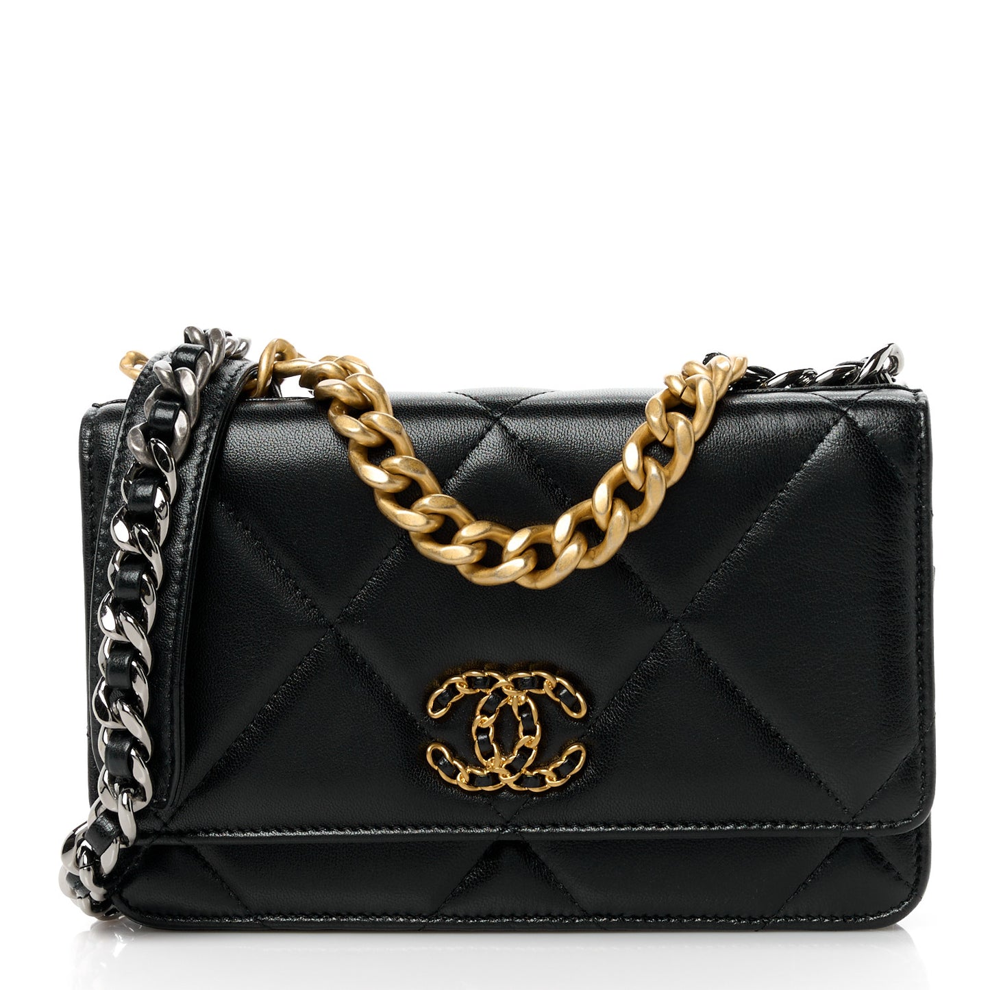 Lambskin Quilted Chanel 19 Wallet On Chain WOC Black