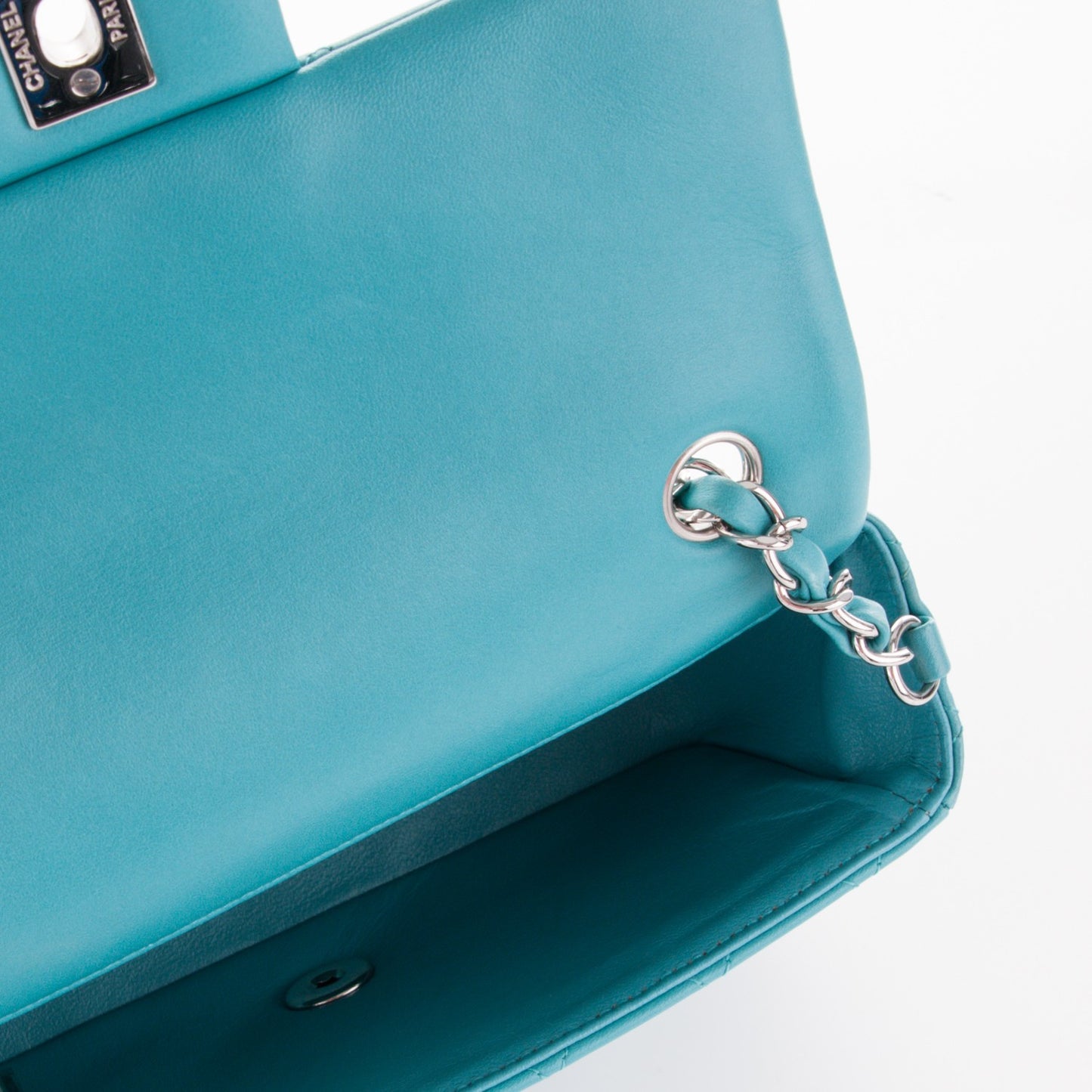 Lambskin Quilted Mini Rectangular Flap Turquoise