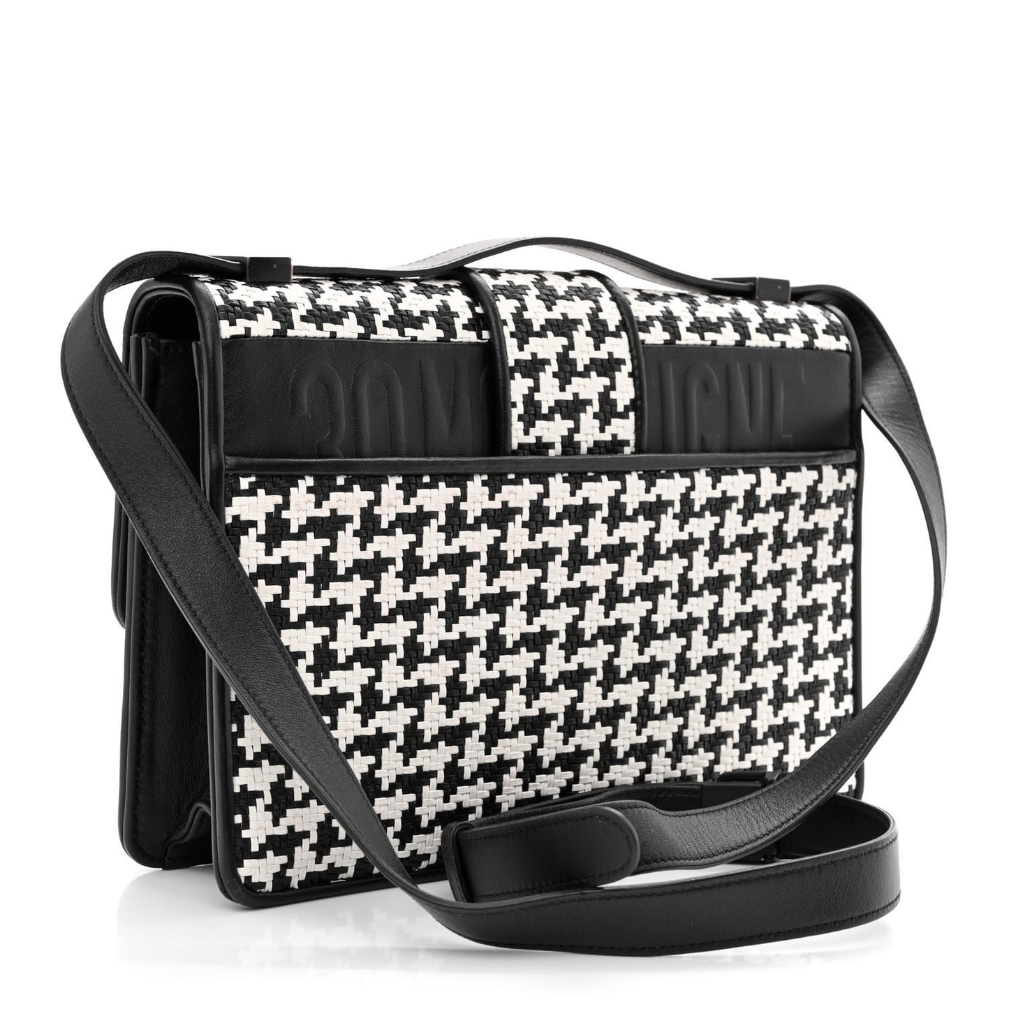 Lambskin Houndstooth Braided 30 Montaigne Flap Bag Black White