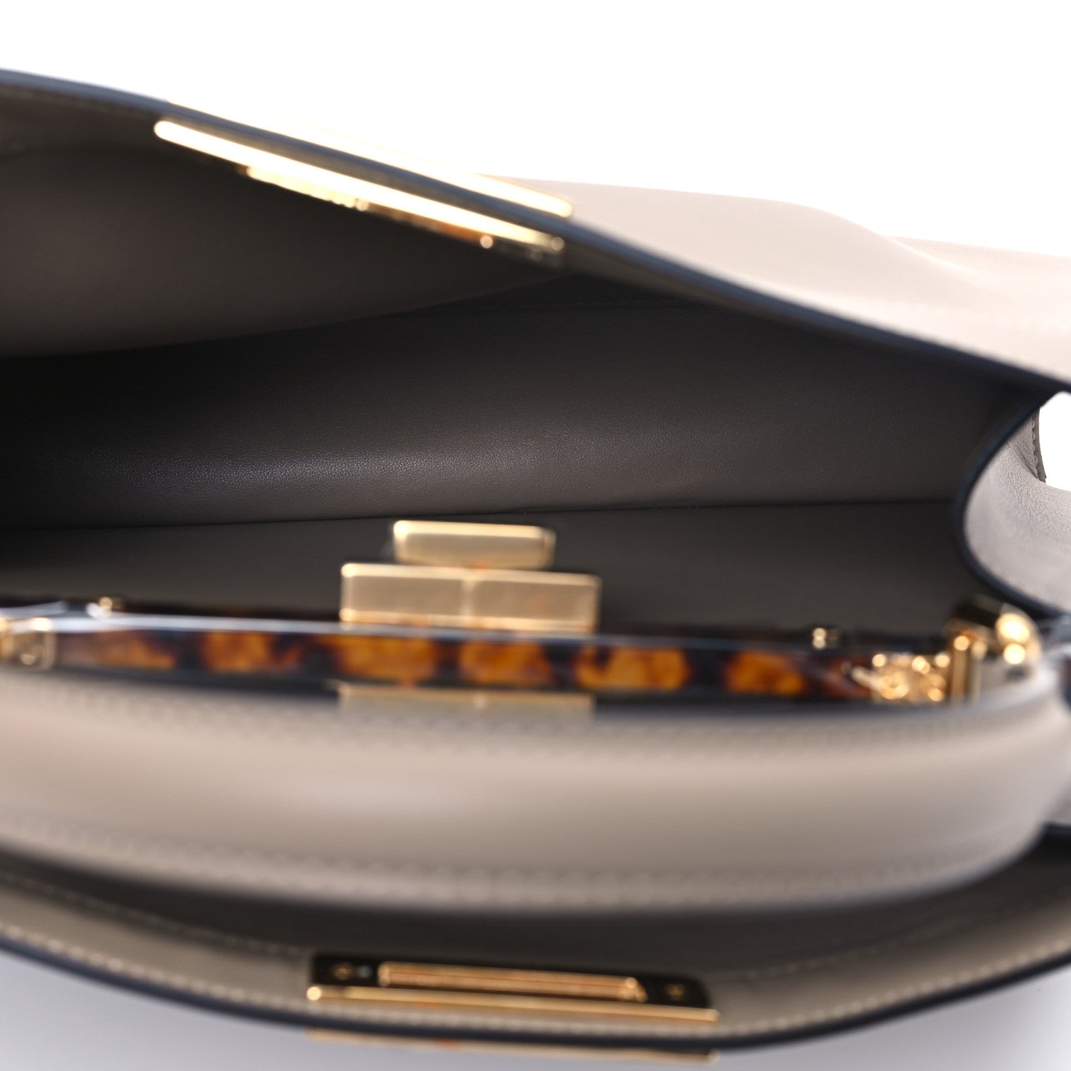 Fendi Vitello Seta Shiny Nappa Plexiglass Medium Peekaboo I SEE U Satchel Tortora 5 of 14