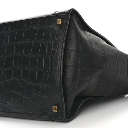 Celine Crocodile Embossed Calfskin Medium Phantom Luggage Black 9 of 10