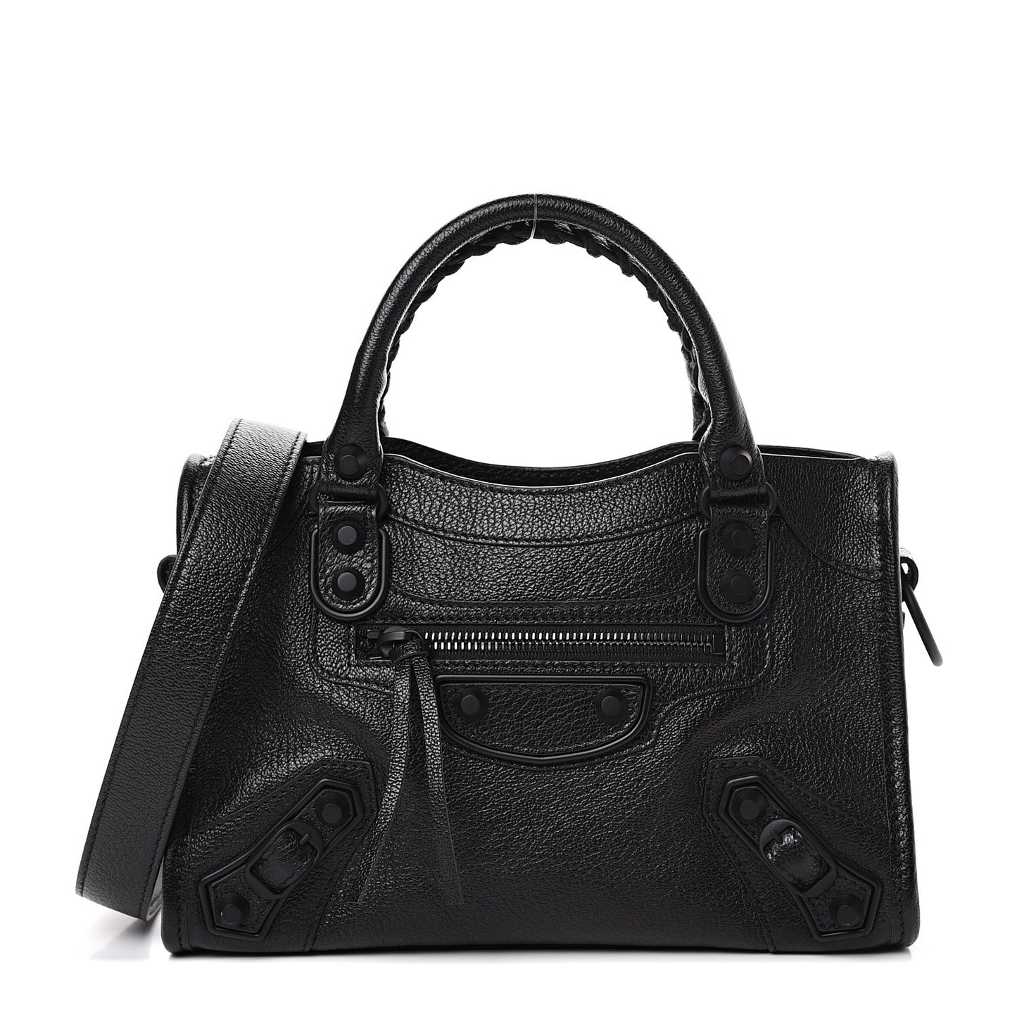 Shiny Goatskin Matte Black Metallic Edge Hardware Mini City Black