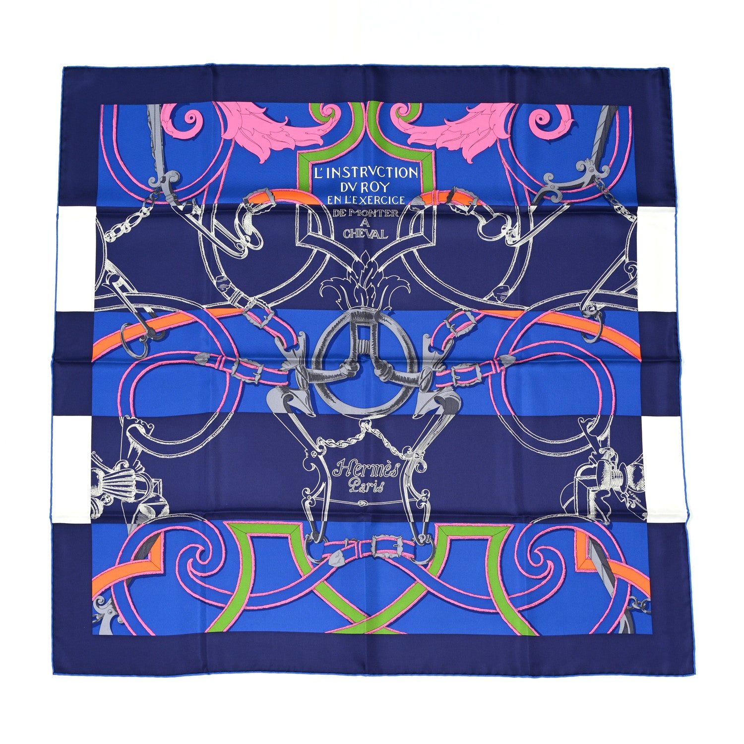 Hermes Silk L'Instruction Du Roy Scarf 90 Indigo Rose 1 of 5