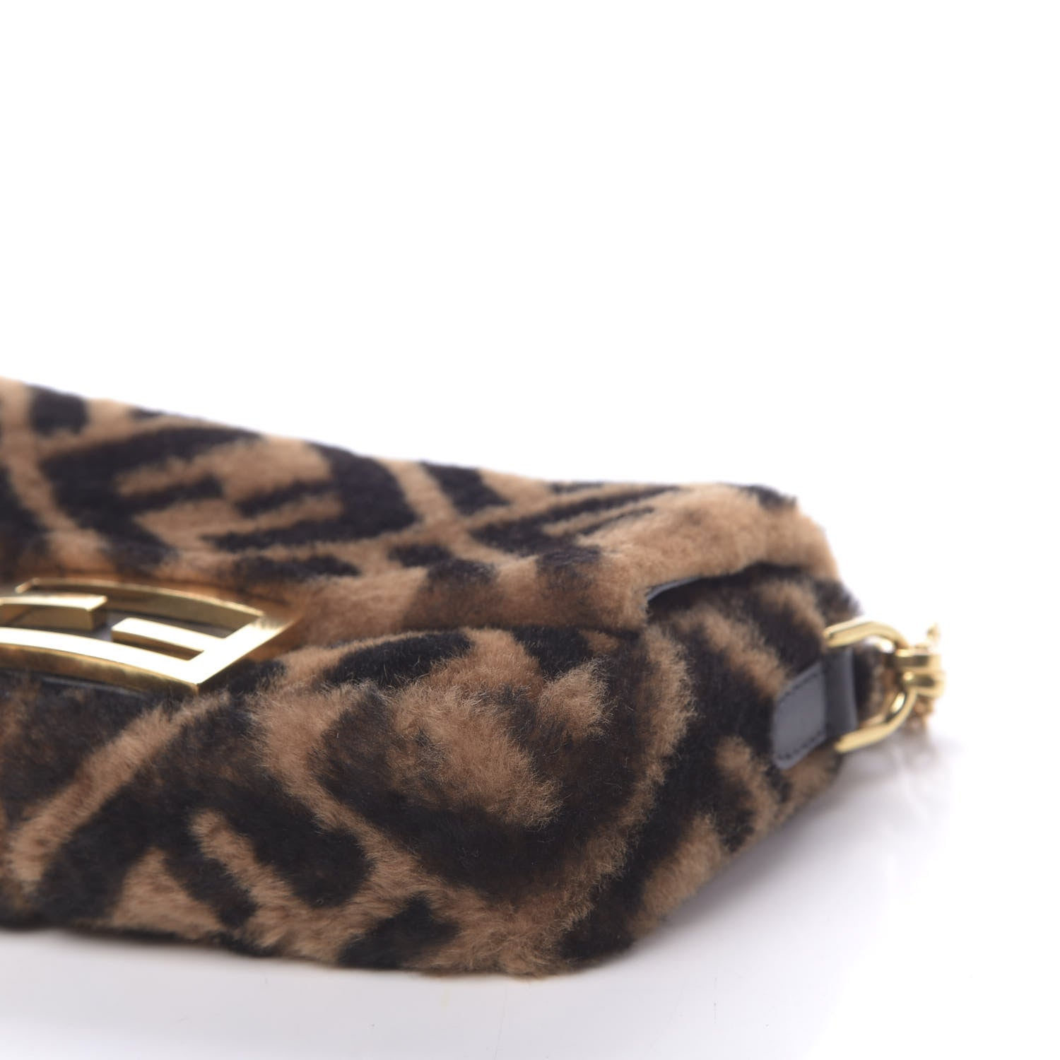 Fendi Shearling Vitello Dolce Macro FF 1974 Mini Baguette Tobacco Black 9 of 11