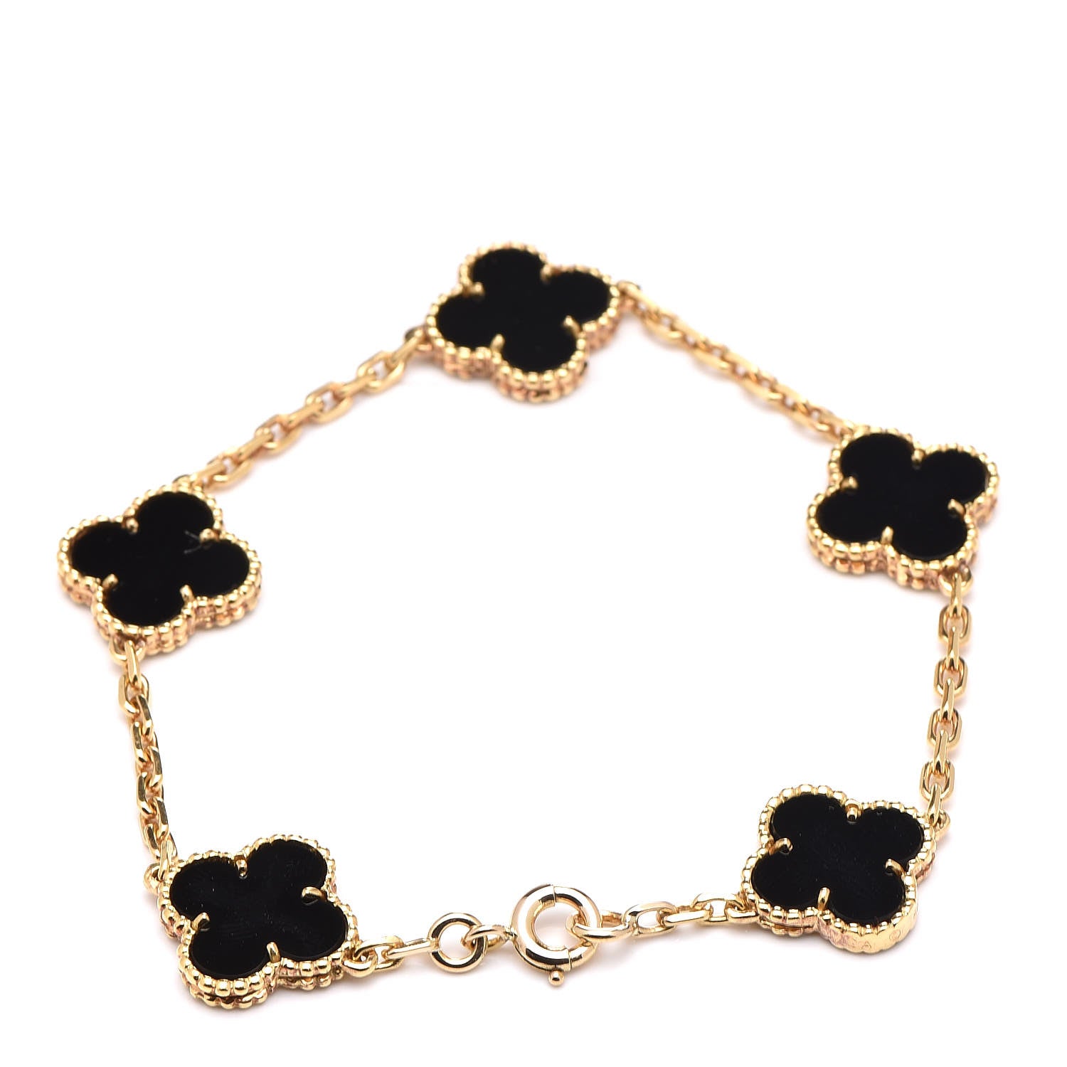 Van Cleef & Arpels 18K Yellow Gold Black Onyx 5 Motifs Vintage Alhambra Bracelet 3 of 5