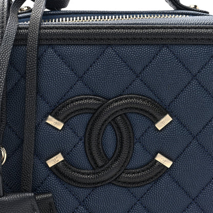 Chanel Caviar Quilted Small CC Filigree Vanity Case Navy Black 8 of 10