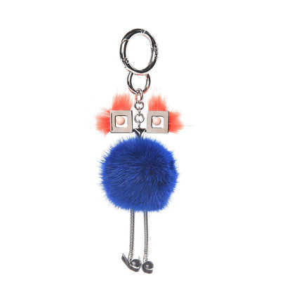 Fendi Metal Mink Fur Hypnoteyes Chick Pom Pom Bag Charm Palladium Tangerine 1 of 3