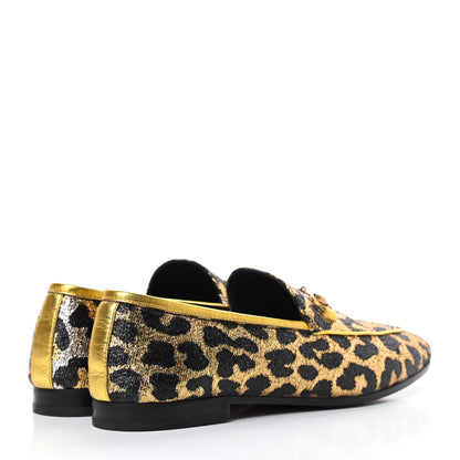 Gucci Jacquard Leopard Print Horsebit Womens Jordaan Loafers 39 Gold 4 of 10