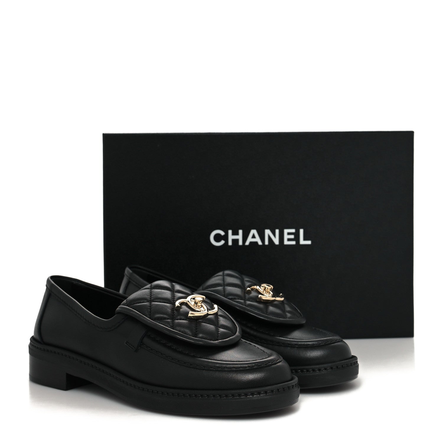 Chanel Lambskin Quilted CC Turnlock Loafers 36.5 Black 9 of 9