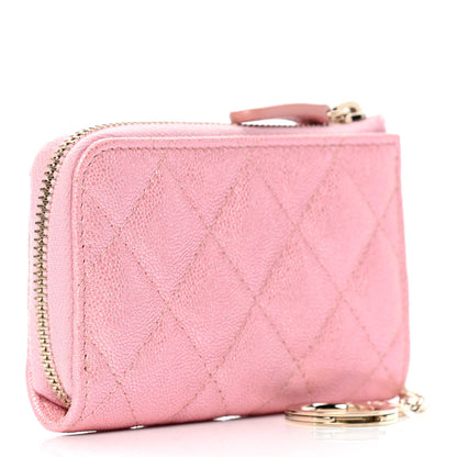 Chanel Iridescent Caviar Quilted Zipped Key Holder Case Rose Pink 2 of 4