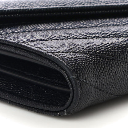 Saint Laurent Grain De Poudre Matelasse Chevron Monogram Flap Wallet Black 8 of 14