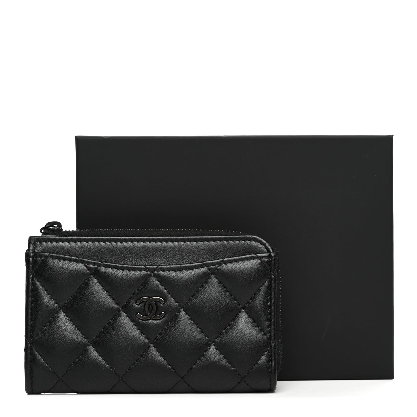 Lambskin Quilted Zip Card Holder So Black