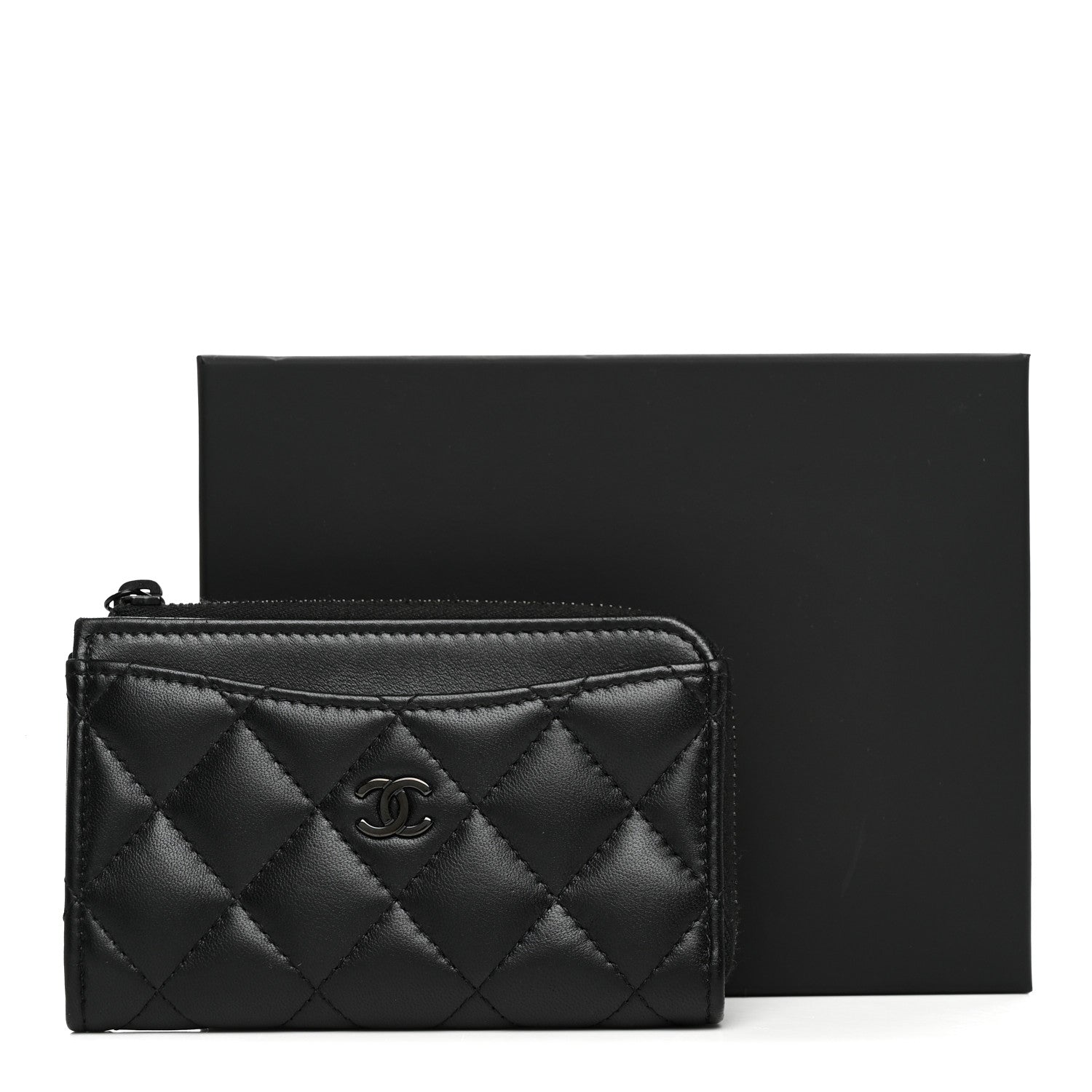 Chanel Lambskin Quilted Zip Card Holder So Black 8 of 8