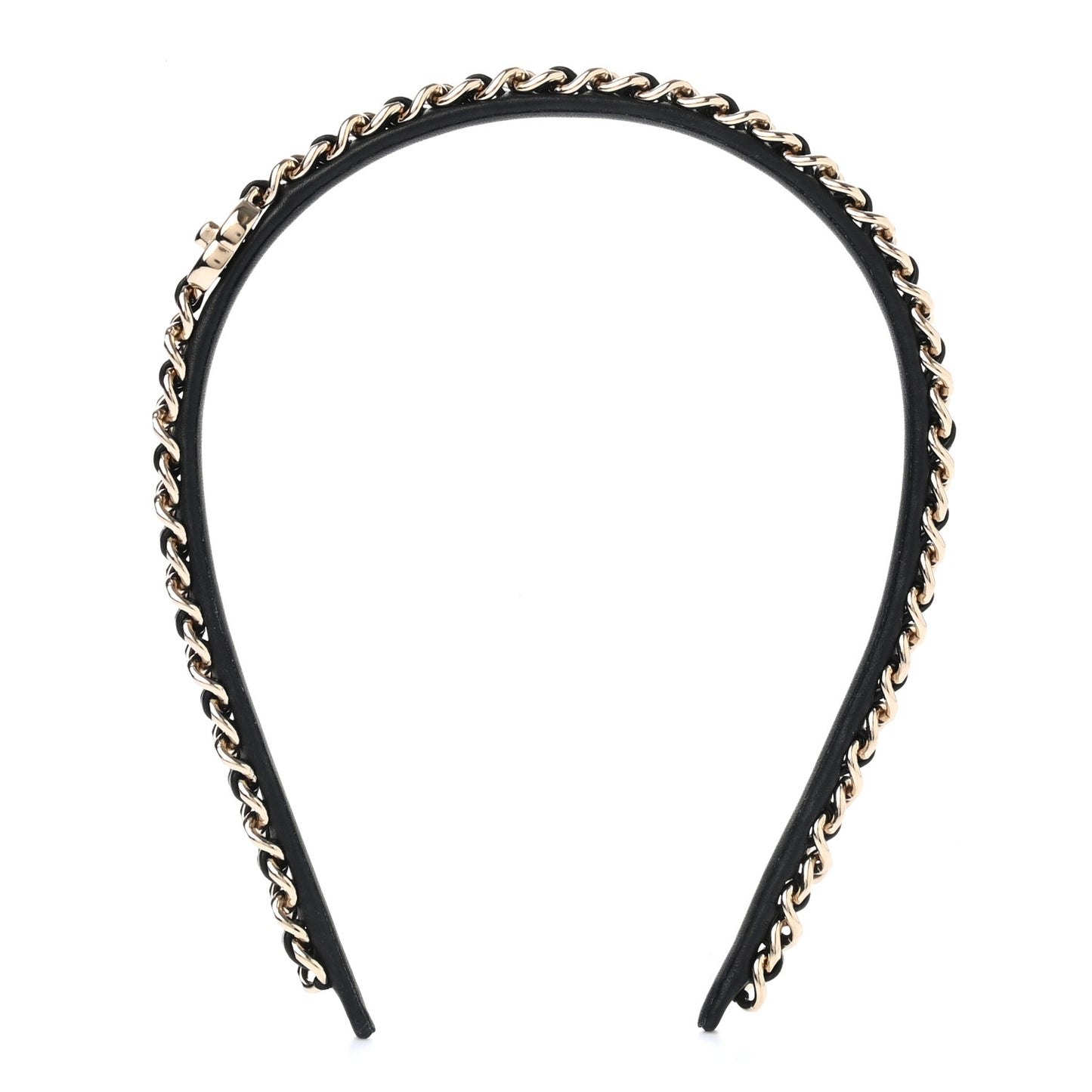 Metal Lambskin CC Turnlock Chain Headband Gold Black