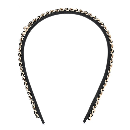 Chanel Metal Lambskin CC Turnlock Chain Headband Gold Black 1 of 6