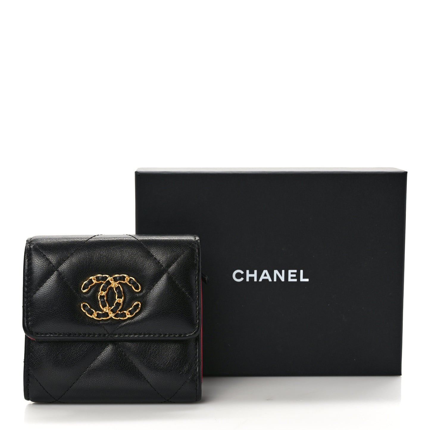 Goatskin Quilted Chanel 19 Small Flap Wallet Black