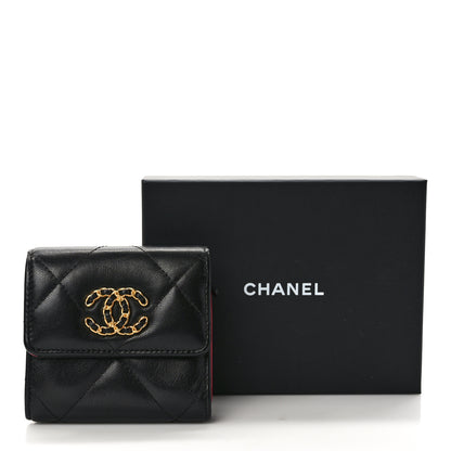 Chanel Goatskin Quilted Chanel 19 Small Flap Wallet Black 8 of 8