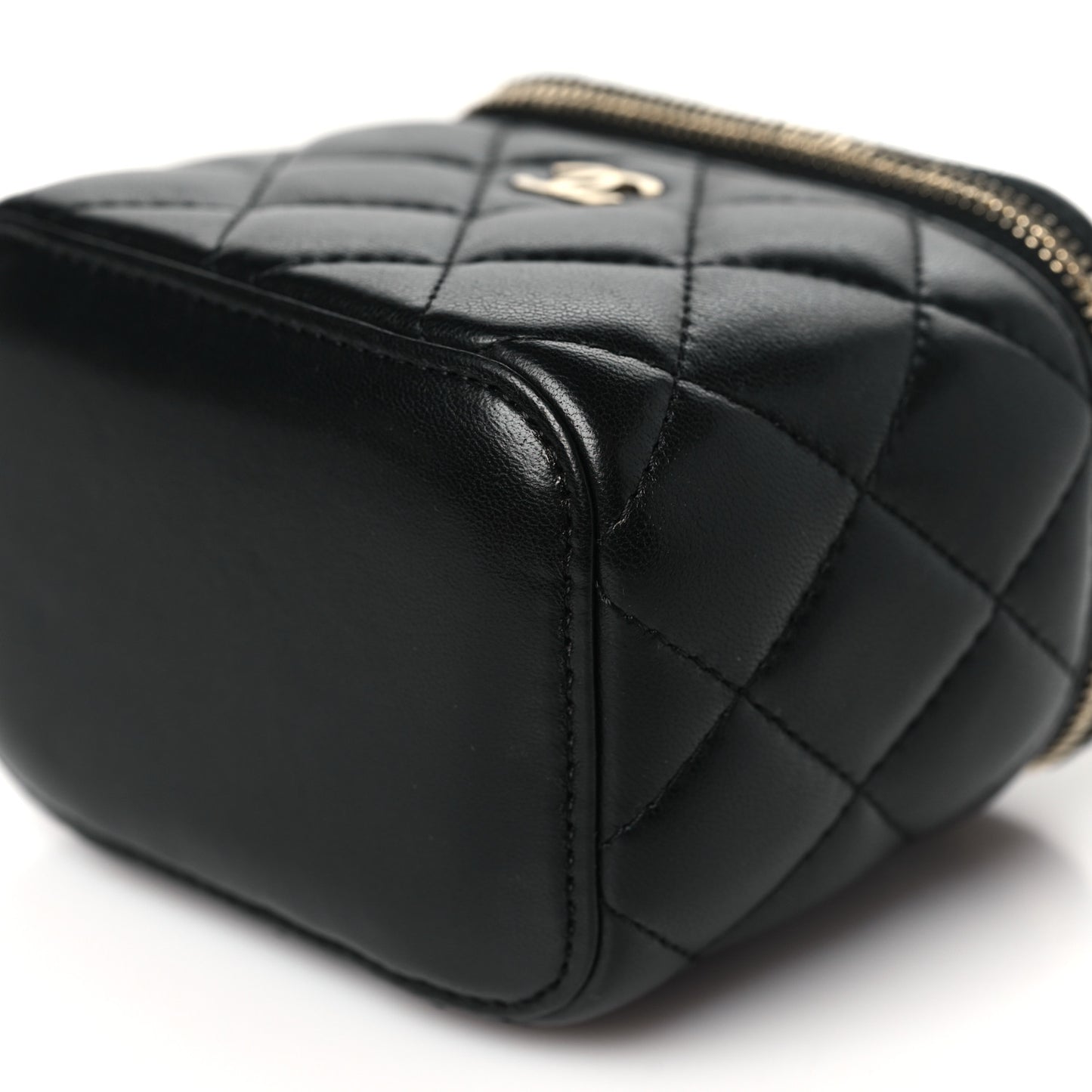 Lambskin Quilted Mini Vanity Case With Chain Black