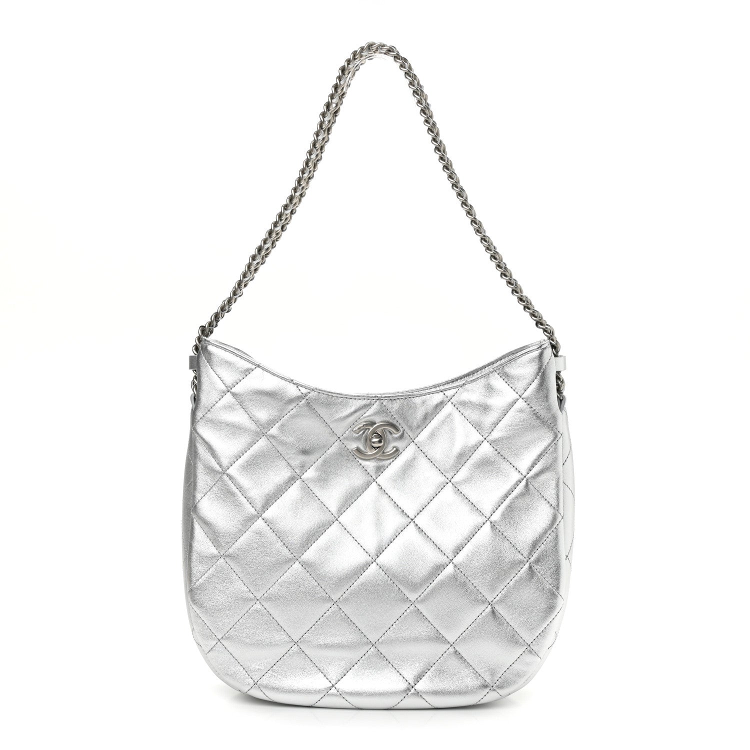 Chanel Metallic Lambskin Chain Rows Quilted Chain Hobo Silver 1 of 11