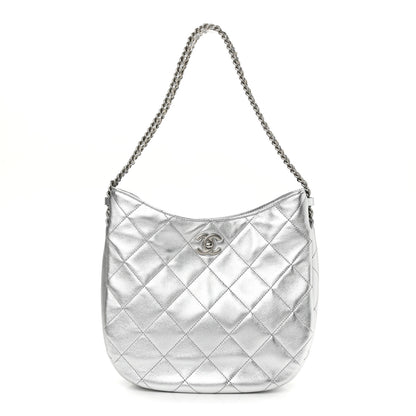 Chanel Metallic Lambskin Chain Rows Quilted Chain Hobo Silver 1 of 11