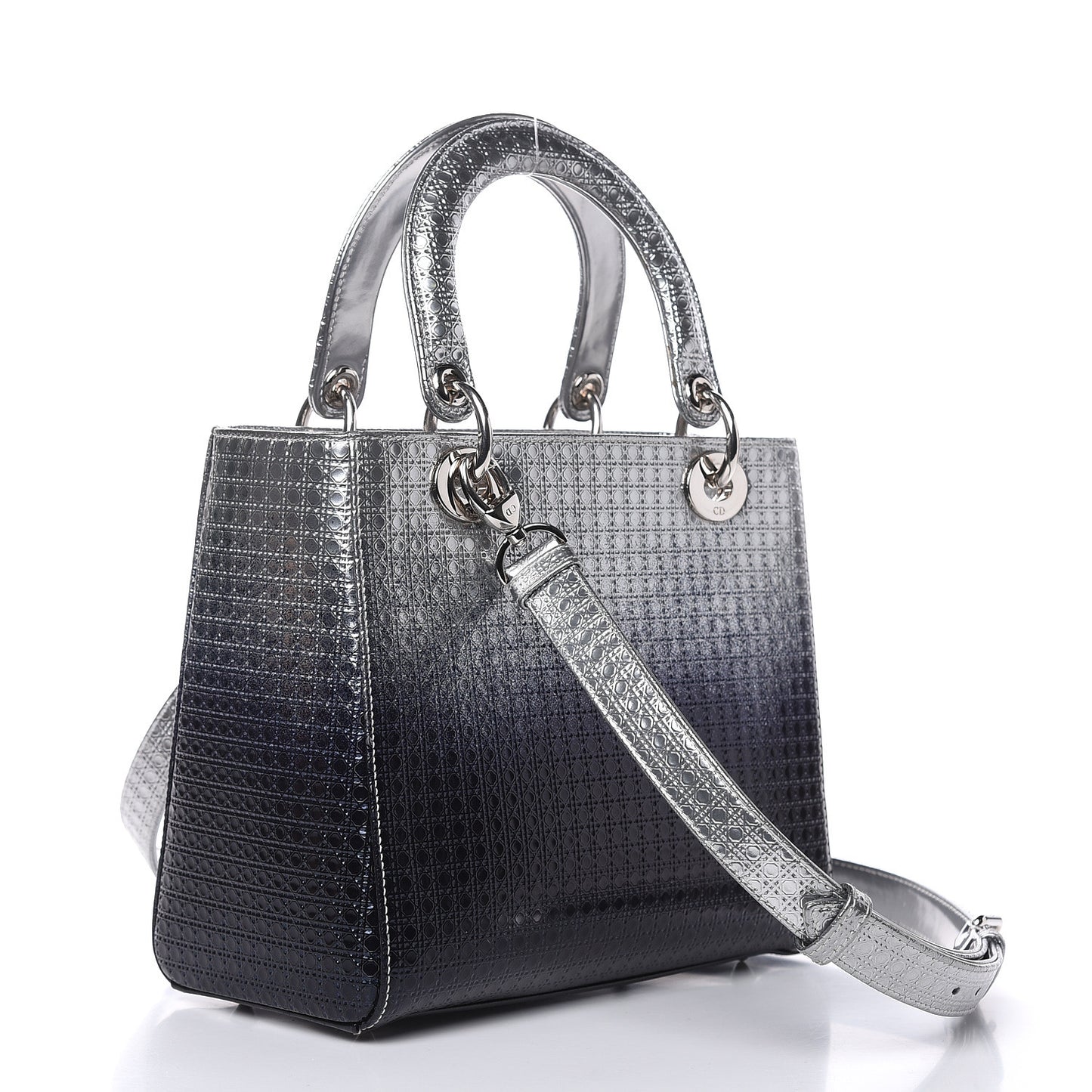 Metallic Patent Micro-Cannage Gradient Medium Lady Dior Silver Blue