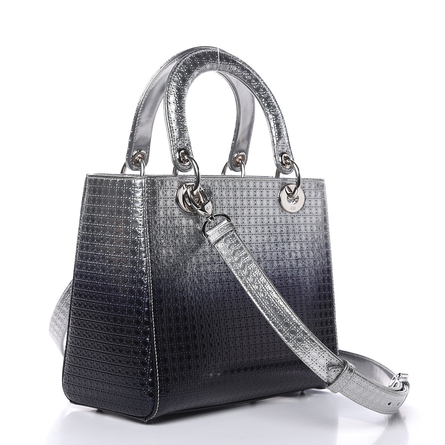 Christian Dior Metallic Patent Micro-Cannage Gradient Medium Lady Dior Silver Blue 3 of 9