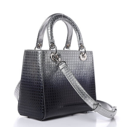 Christian Dior Metallic Patent Micro-Cannage Gradient Medium Lady Dior Silver Blue 3 of 9