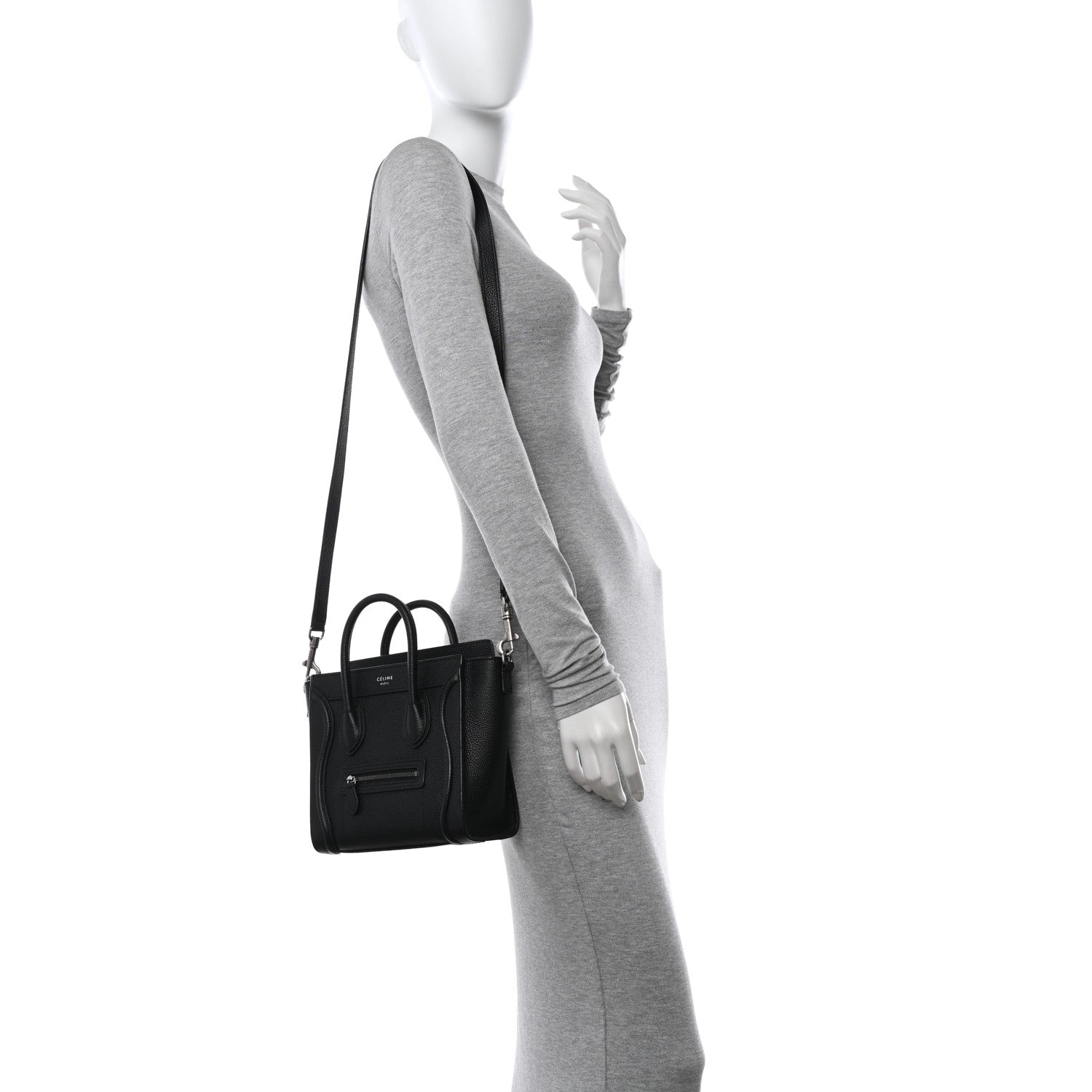Celine Drummed Calfskin Nano Luggage Black 2 of 13