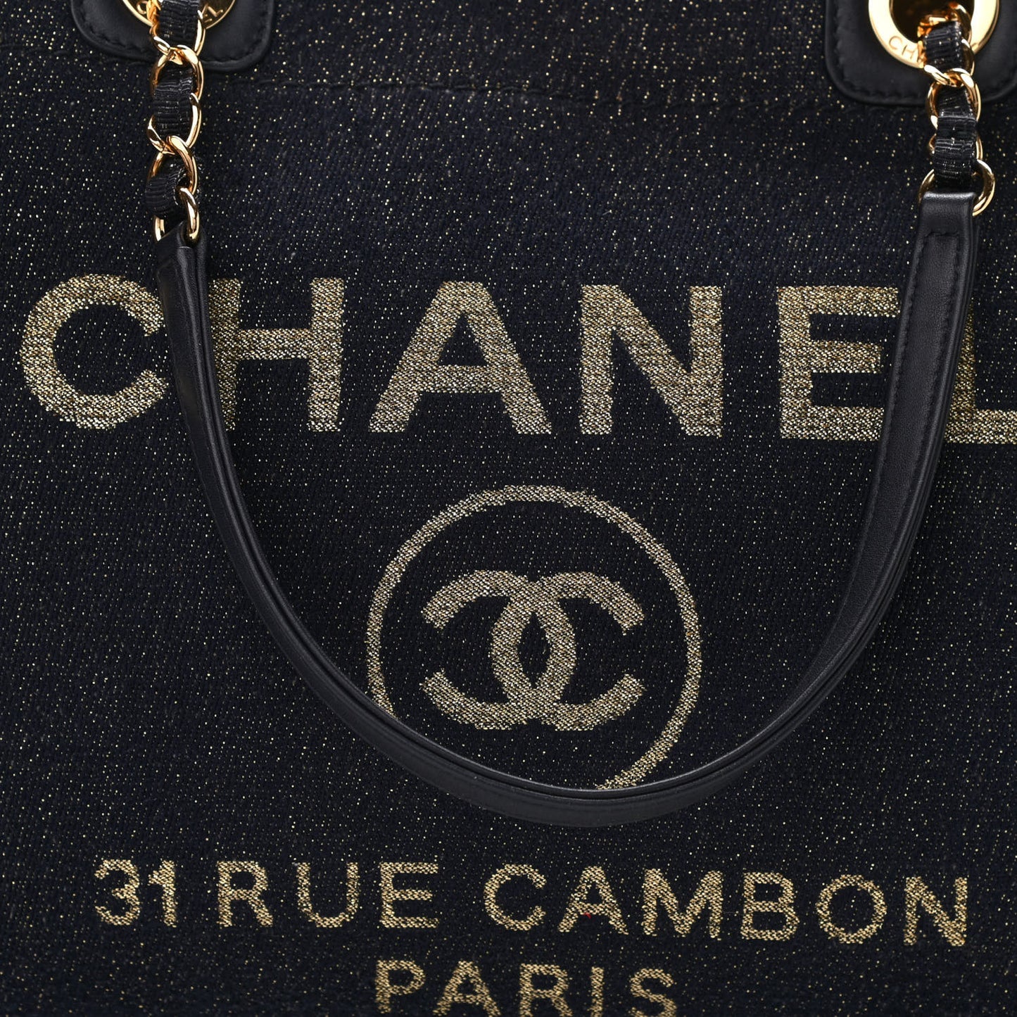 Lurex Canvas Small Deauville Tote Navy Blue Gold
