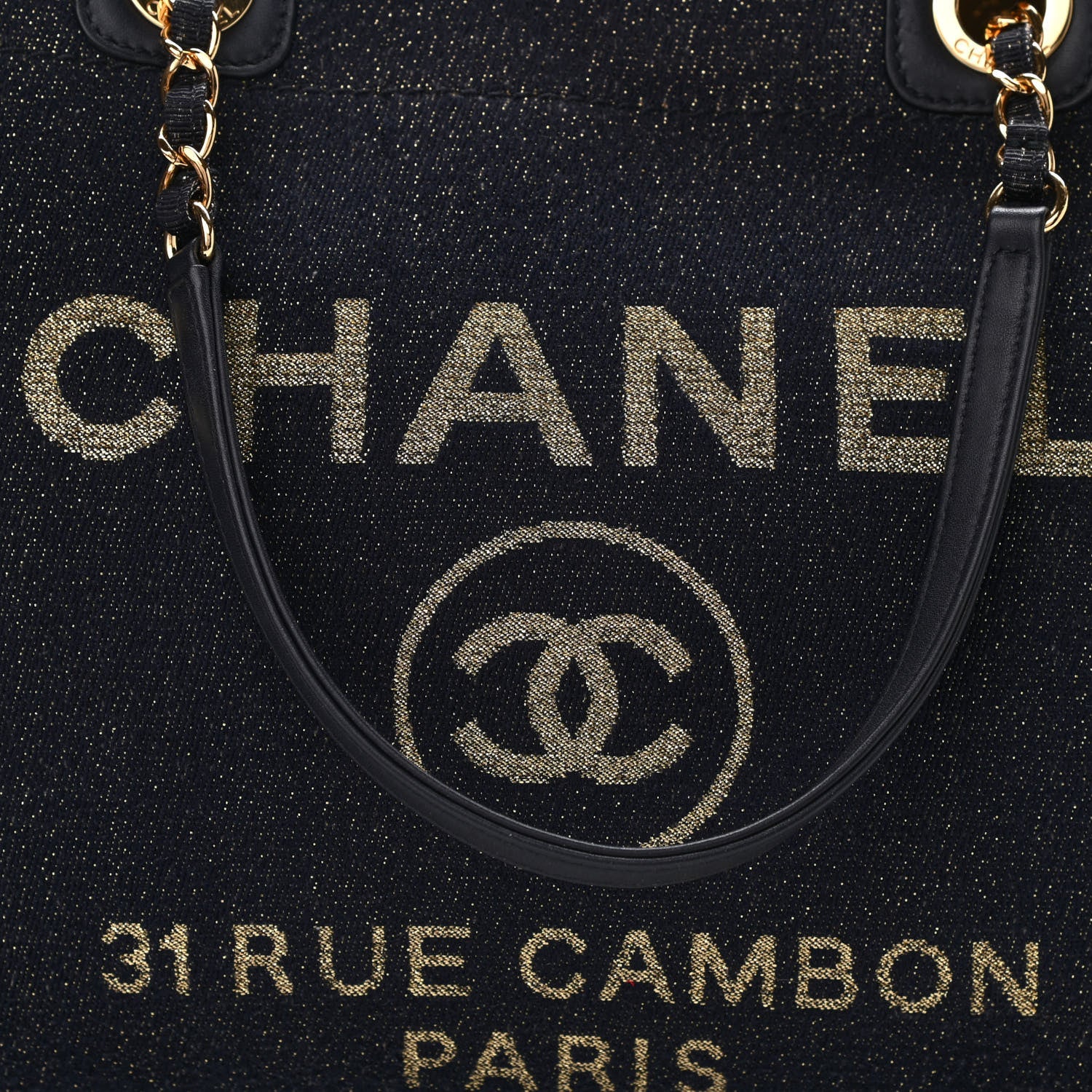 Chanel Lurex Canvas Small Deauville Tote Navy Blue Gold 8 of 10