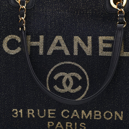 Chanel Lurex Canvas Small Deauville Tote Navy Blue Gold 8 of 10