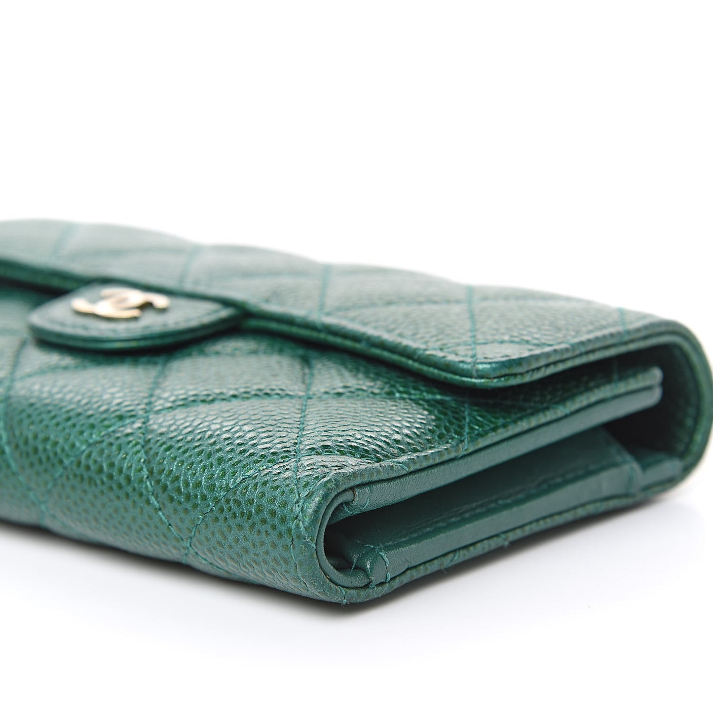 Metallic Caviar Quilted Medium Flap Wallet Green
