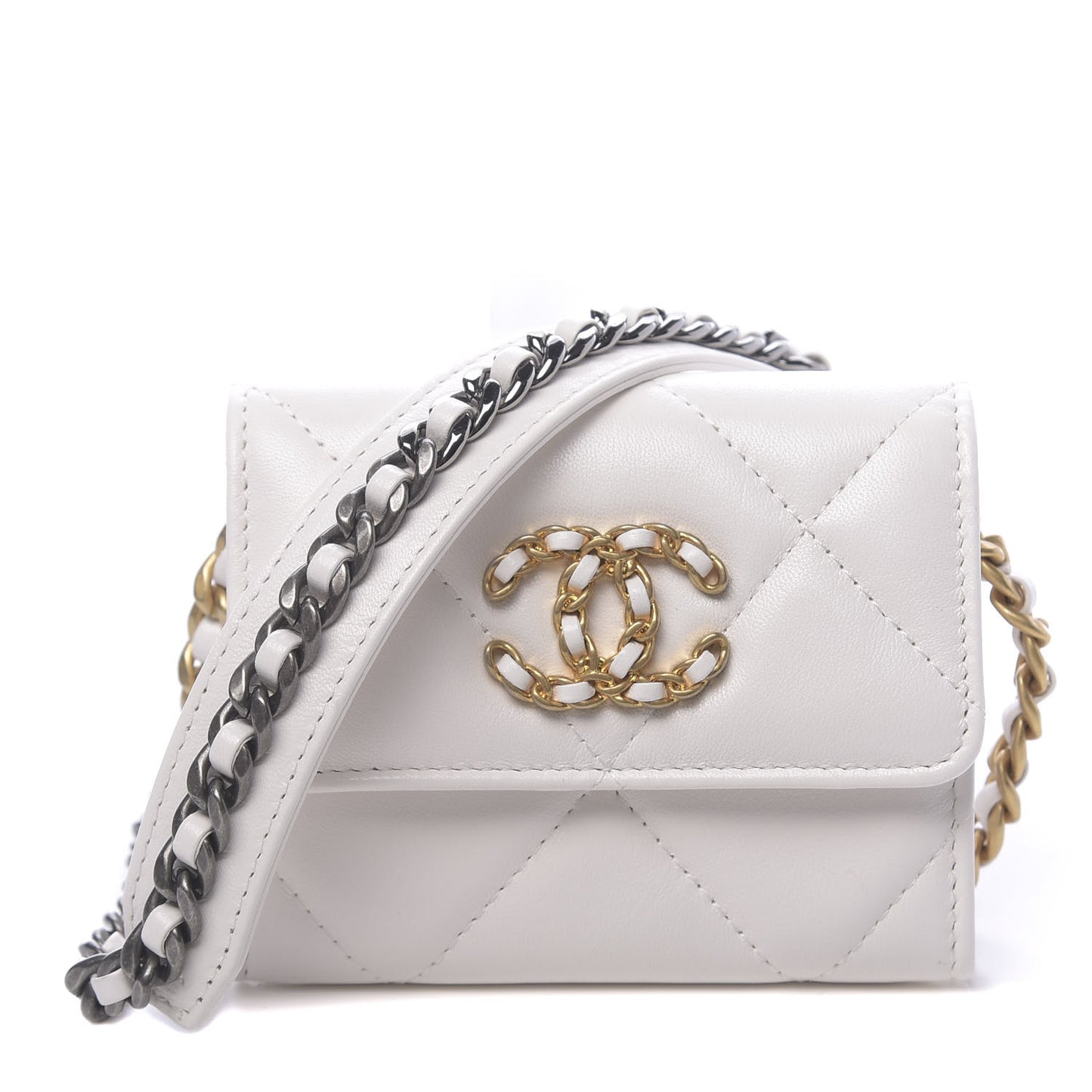 Lambskin Quilted 19 Flap Coin Purse With Chain White