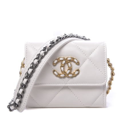 Chanel Lambskin Quilted 19 Flap Coin Purse With Chain White 1 of 12
