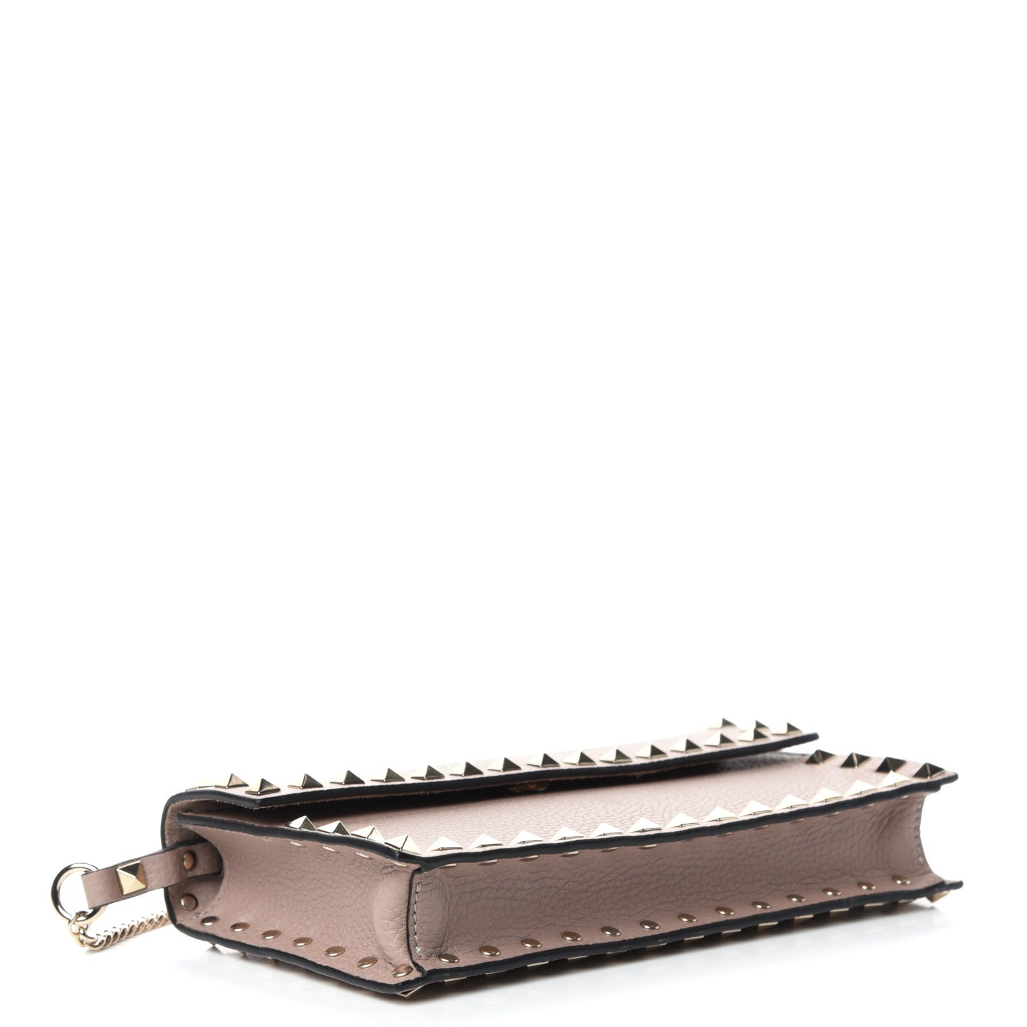 Valentino Garavani Pebbled Calfskin Rockstud Flap Wallet On Chain Poudre 4 of 9