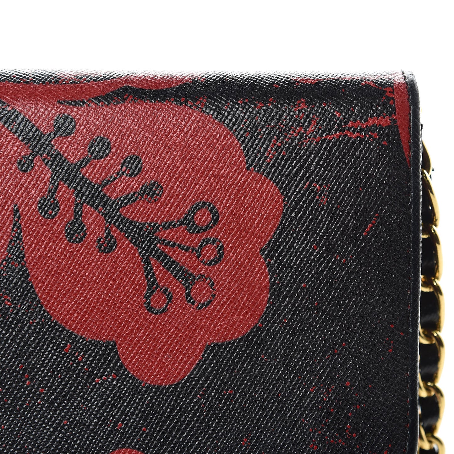 Saffiano Hibiscus Print Chain Wallet Rosso