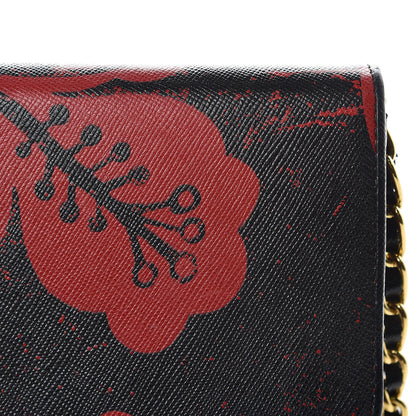 Prada Saffiano Hibiscus Print Chain Wallet Rosso 9 of 9