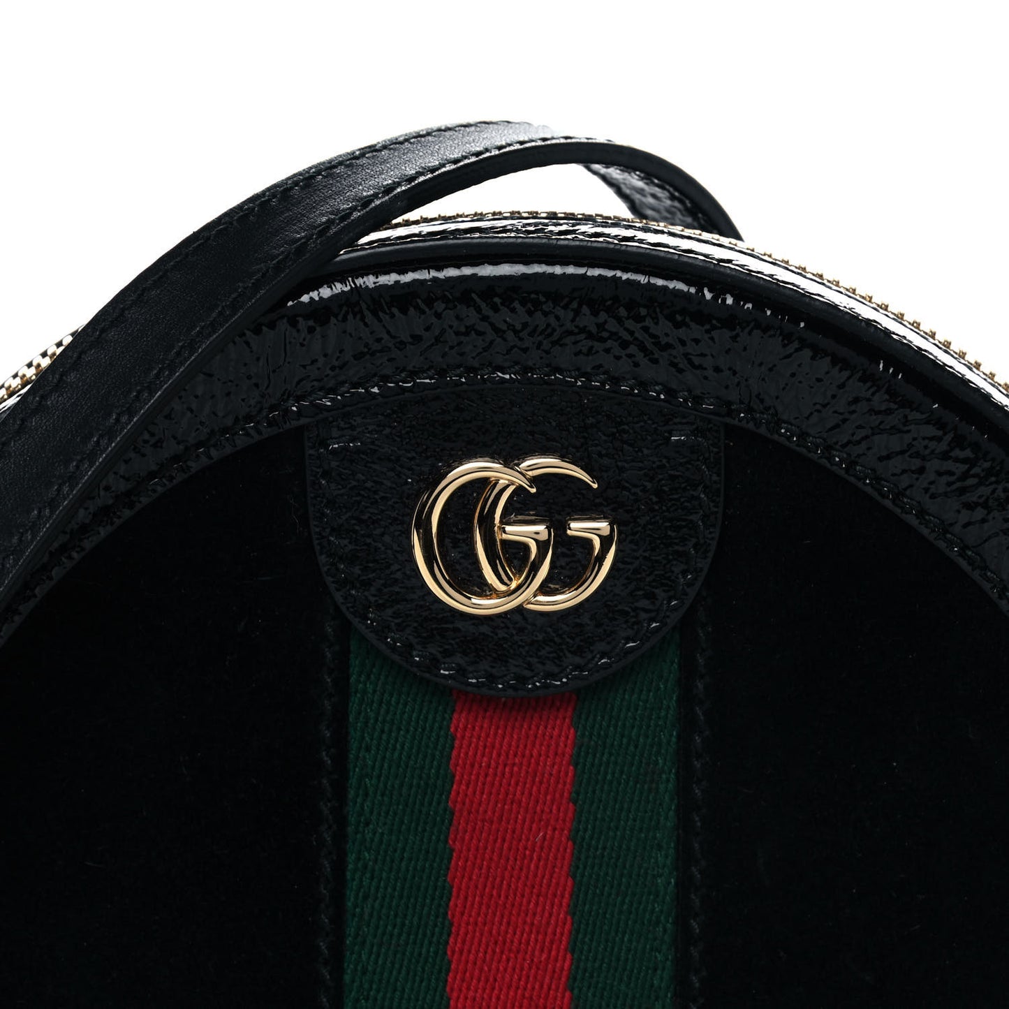 Suede Patent Web Mini Ophidia Round Shoulder Bag Black
