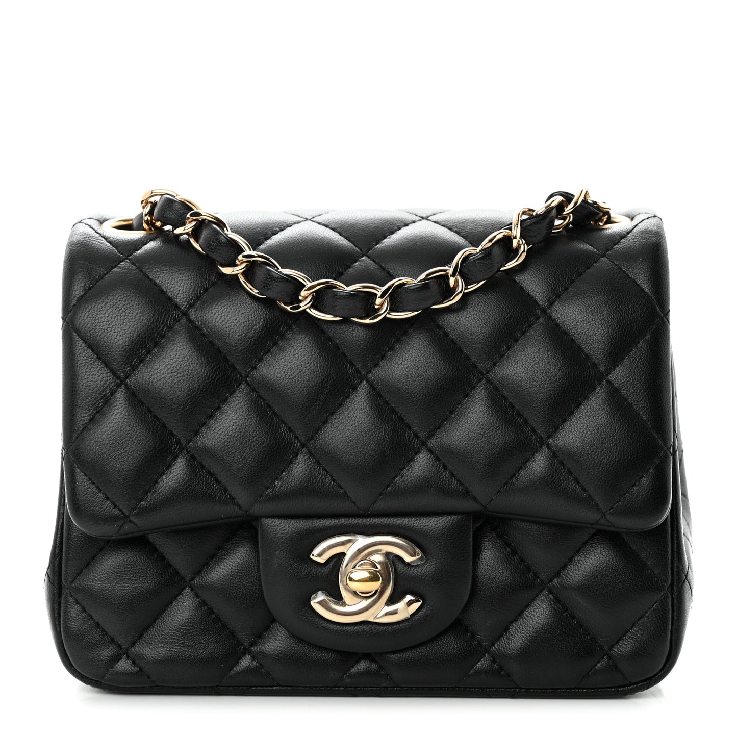 Lambskin Quilted Mini Square Flap Black