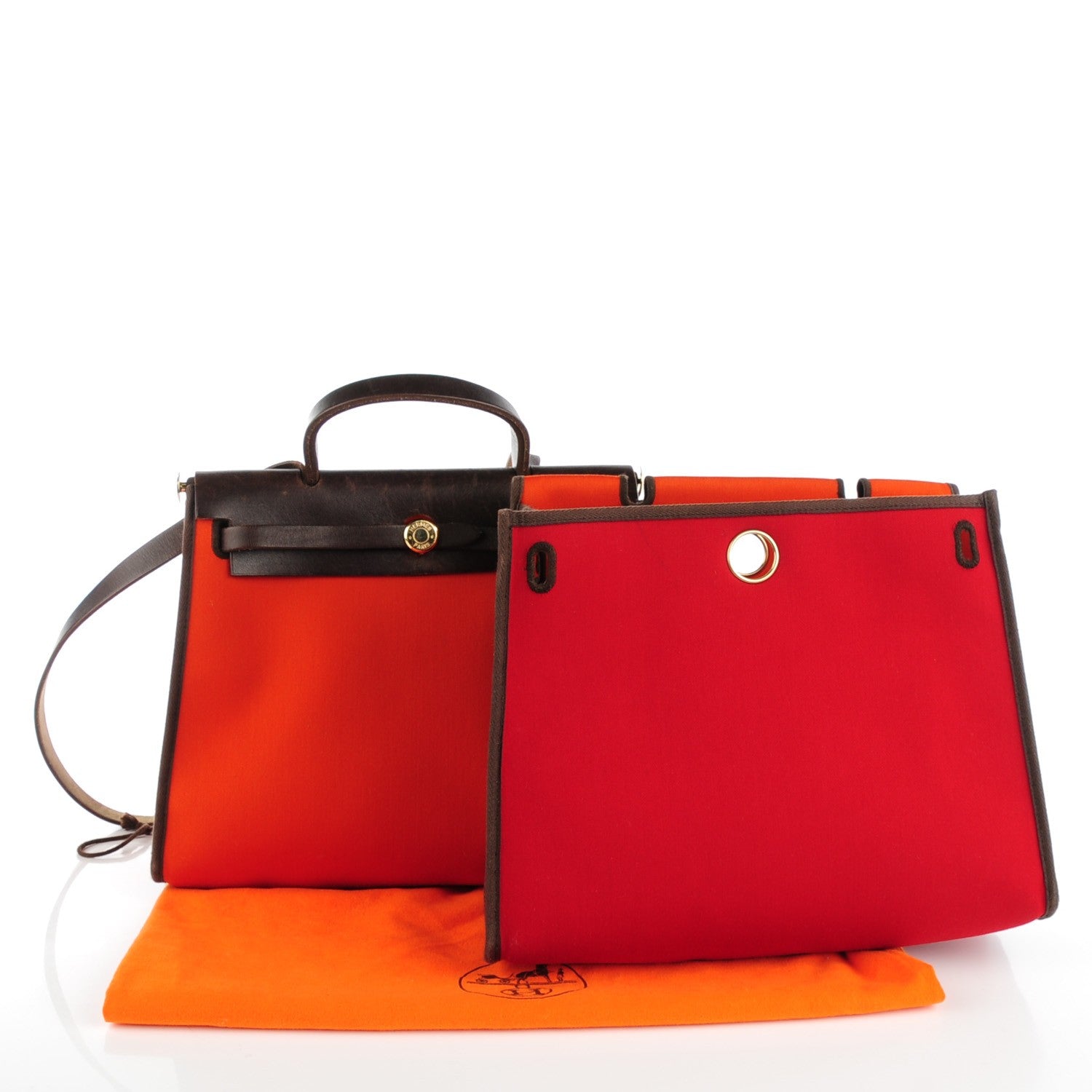 Hermes Toile Vache Calfskin Herbag 30 PM Orange Red 5 of 12