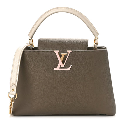 Louis Vuitton Taurillon Capucines MM Smokey Brown Green Creme Pink 1 of 8