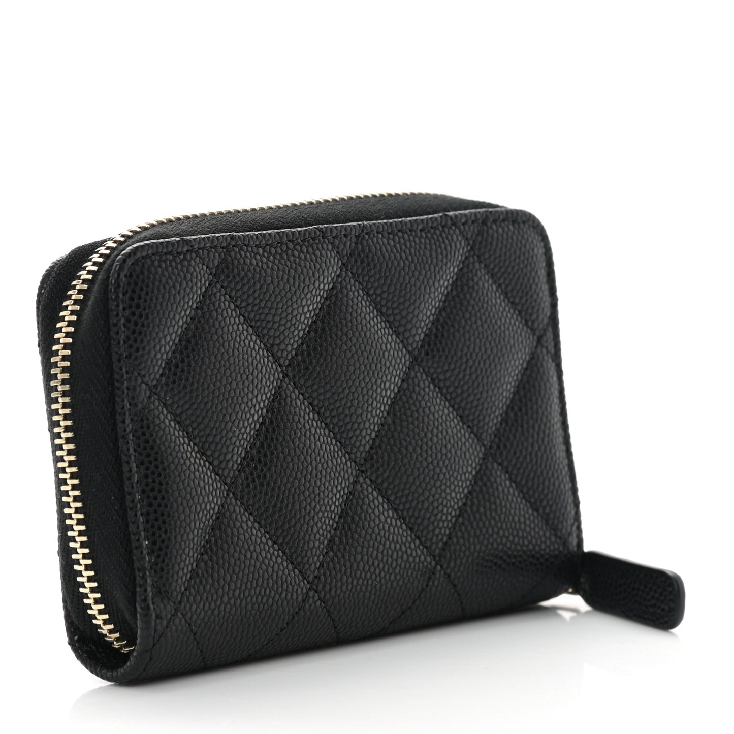 Caviar Quilted CC Zip Around Card Holder Wallet Black