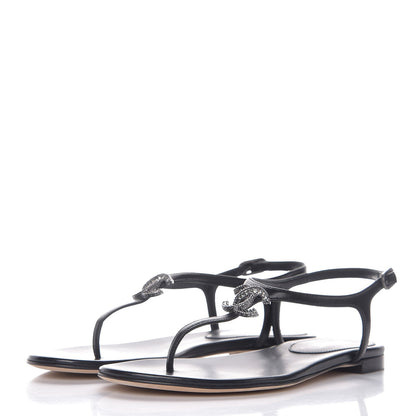 Chanel Lambskin Crystal CC Thong Sandals 37 Black 3 of 8