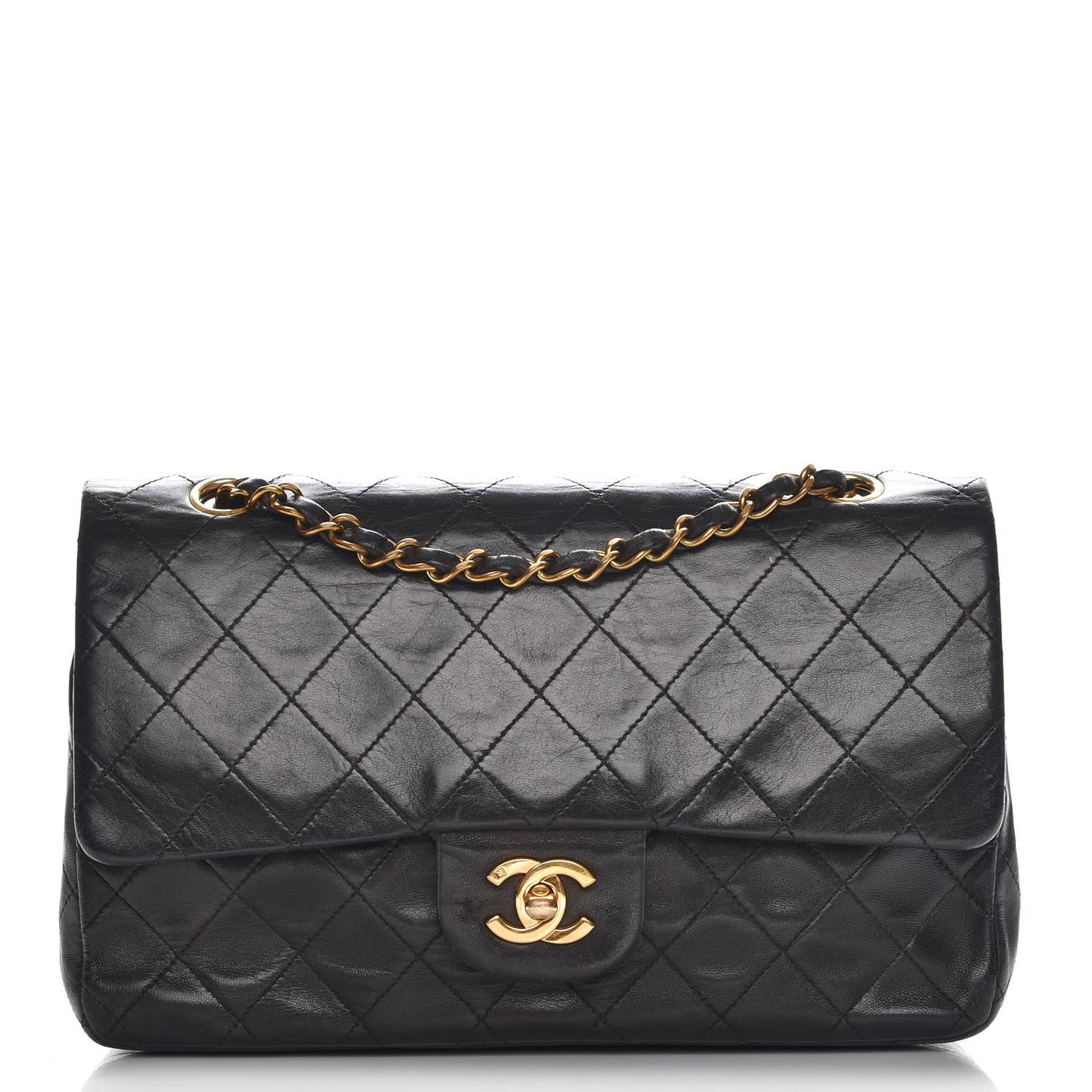 Lambskin Quilted Medium Double Flap Black