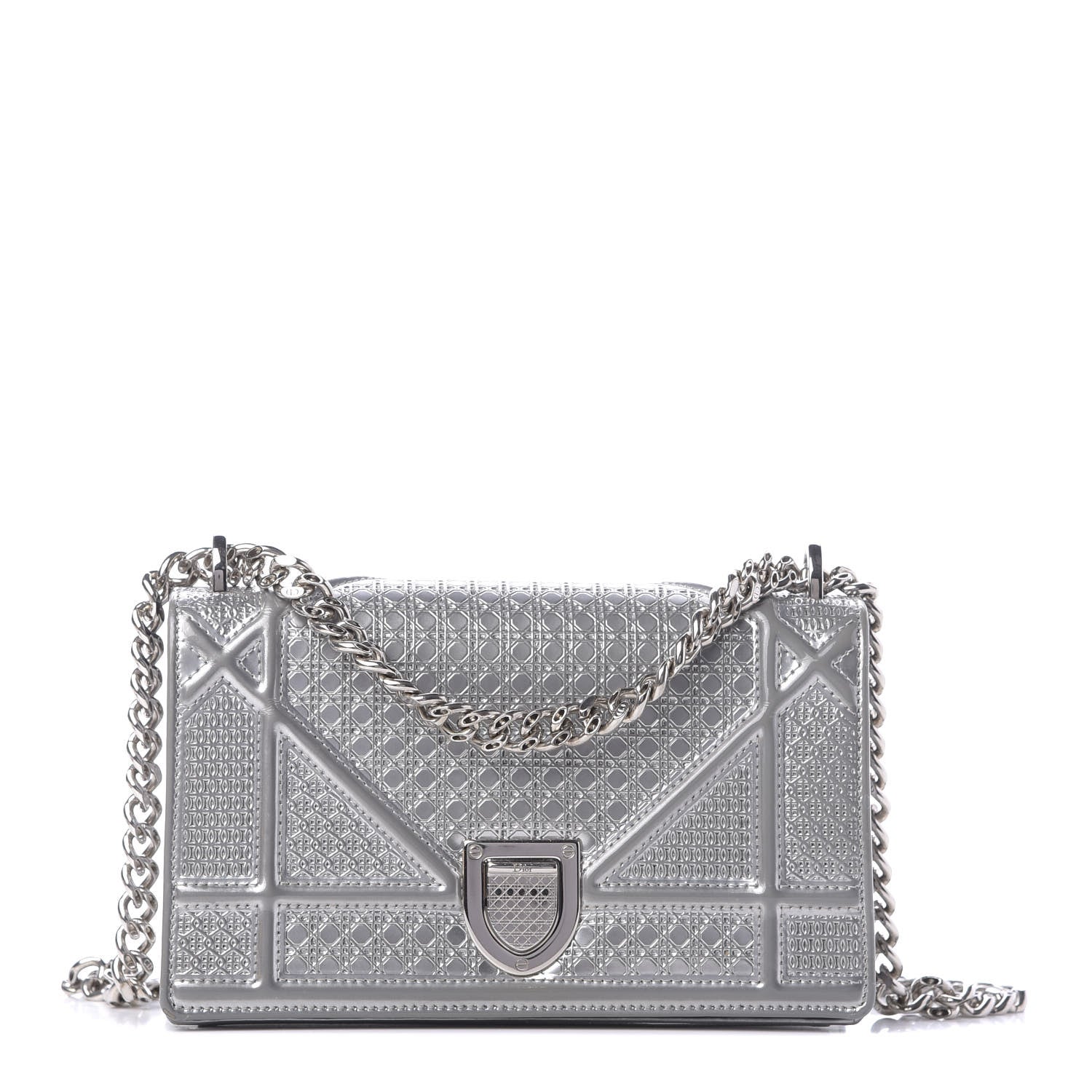 Christian Dior Metallic Patent Micro-Cannage Mini Diorama Flap Bag Silver 1 of 9