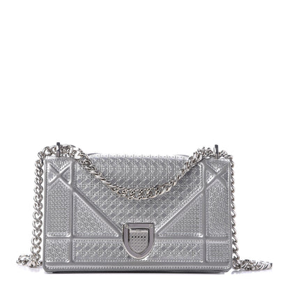 Christian Dior Metallic Patent Micro-Cannage Mini Diorama Flap Bag Silver 1 of 9